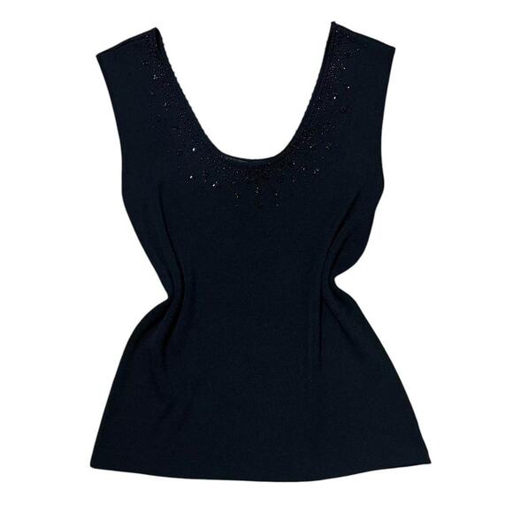 VTG 2000s Michelle Nicole Black Floral Beaded Form Fitting Ribbed Tank Top XL - Picture 2 of 7